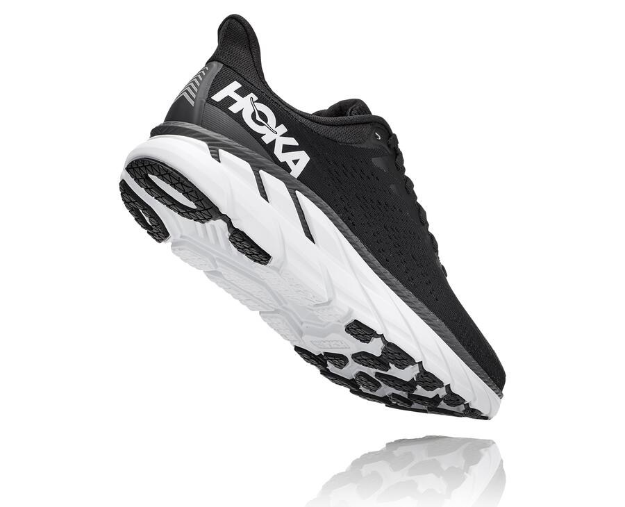 Hoka One One Womens Running Shoes - Clifton 7 - Black/White - BRXK84170
